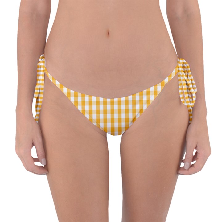 Pale Pumpkin Orange and White Halloween Gingham Check Reversible Bikini Bottom