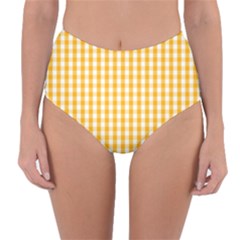 Pale Pumpkin Orange And White Halloween Gingham Check Reversible High-waist Bikini Bottoms by PodArtist