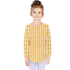 Pale Pumpkin Orange And White Halloween Gingham Check Kids  Long Sleeve Tee