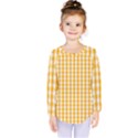 Pale Pumpkin Orange and White Halloween Gingham Check Kids  Long Sleeve Tee View1