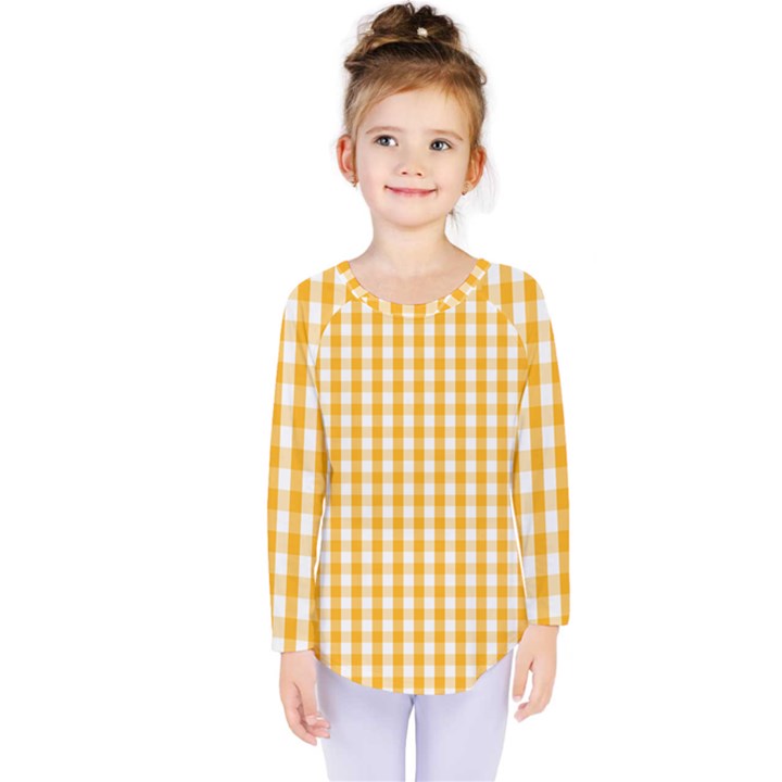 Pale Pumpkin Orange and White Halloween Gingham Check Kids  Long Sleeve Tee