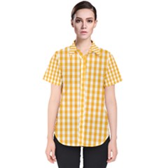 Pale Pumpkin Orange And White Halloween Gingham Check Women s Short Sleeve Shirt