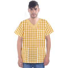 Pale Pumpkin Orange And White Halloween Gingham Check Men s V-neck Scrub Top