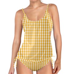 Pale Pumpkin Orange And White Halloween Gingham Check Tankini Set by PodArtist