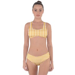 Pale Pumpkin Orange And White Halloween Gingham Check Criss Cross Bikini Set by PodArtist