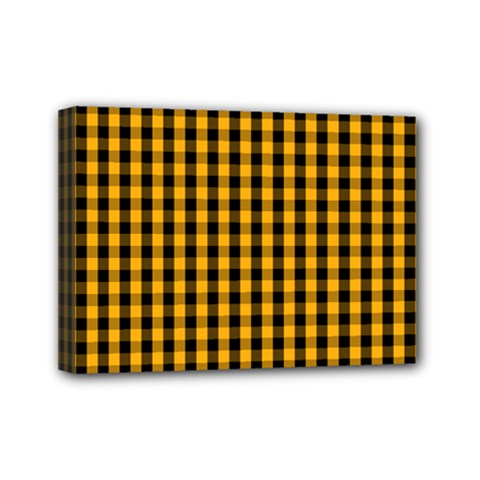 Pale Pumpkin Orange And Black Halloween Gingham Check Mini Canvas 7  X 5  by PodArtist