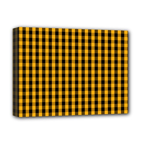 Pale Pumpkin Orange And Black Halloween Gingham Check Deluxe Canvas 16  X 12   by PodArtist