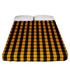 Pale Pumpkin Orange And Black Halloween Gingham Check Fitted Sheet (queen Size) by PodArtist