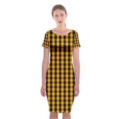 Pale Pumpkin Orange And Black Halloween Gingham Check Classic Short Sleeve Midi Dress by PodArtist