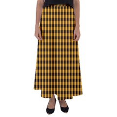 Pale Pumpkin Orange And Black Halloween Gingham Check Flared Maxi Skirt