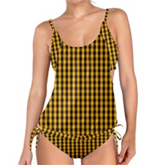 Pale Pumpkin Orange And Black Halloween Gingham Check Tankini Set by PodArtist