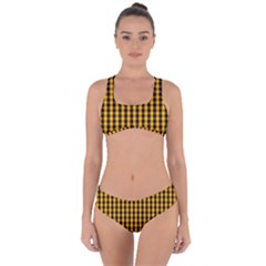 Pale Pumpkin Orange And Black Halloween Gingham Check Criss Cross Bikini Set by PodArtist