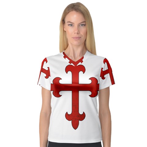 Crusader Cross V-neck Sport Mesh Tee by Valentinaart