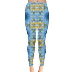 Blue Nice Daisy Flower Ang Yellow Squares Leggings 