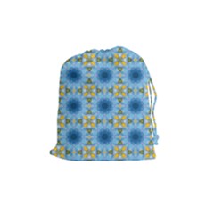 Blue Nice Daisy Flower Ang Yellow Squares Drawstring Pouches (medium)  by MaryIllustrations