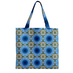 Blue Nice Daisy Flower Ang Yellow Squares Zipper Grocery Tote Bag by MaryIllustrations