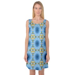 Blue Nice Daisy Flower Ang Yellow Squares Sleeveless Satin Nightdress by MaryIllustrations