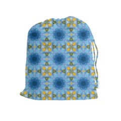 Blue Nice Daisy Flower Ang Yellow Squares Drawstring Pouches (extra Large) by MaryIllustrations