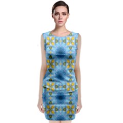 Blue Nice Daisy Flower Ang Yellow Squares Classic Sleeveless Midi Dress by MaryIllustrations