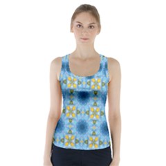 Blue Nice Daisy Flower Ang Yellow Squares Racer Back Sports Top