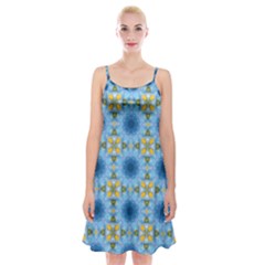 Blue Nice Daisy Flower Ang Yellow Squares Spaghetti Strap Velvet Dress by MaryIllustrations