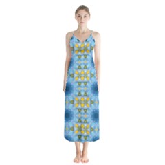 Blue Nice Daisy Flower Ang Yellow Squares Button Up Chiffon Maxi Dress by MaryIllustrations