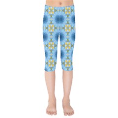 Blue Nice Daisy Flower Ang Yellow Squares Kids  Capri Leggings 