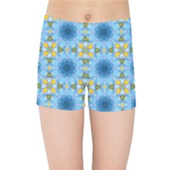 Blue Nice Daisy Flower Ang Yellow Squares Kids Sports Shorts