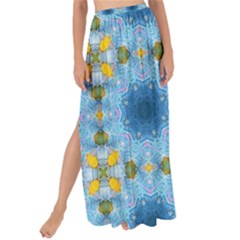 Blue Nice Daisy Flower Ang Yellow Squares Maxi Chiffon Tie-up Sarong