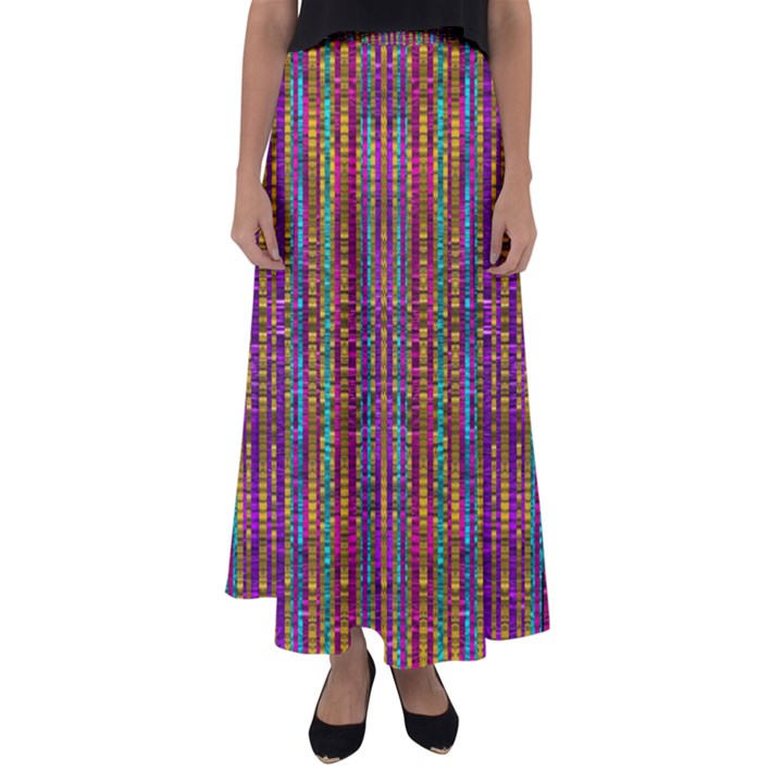 Star Fall In  Retro Peacock Colors Flared Maxi Skirt