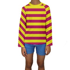 Red & Yellow Stripesi Kids  Long Sleeve Swimwear by norastpatrick