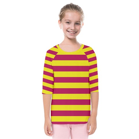 Red & Yellow Stripesi Kids  Quarter Sleeve Raglan Tee by norastpatrick