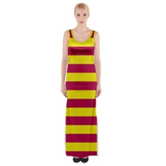 Red & Yellow Stripesi Maxi Thigh Split Dress by norastpatrick