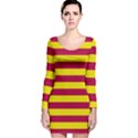 Red & Yellow Stripesi Long Sleeve Velvet Bodycon Dress View1