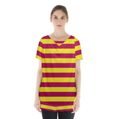 Red & Yellow Stripesi Skirt Hem Sports Top