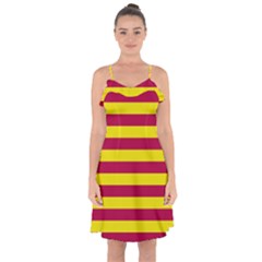 Red & Yellow Stripesi Ruffle Detail Chiffon Dress