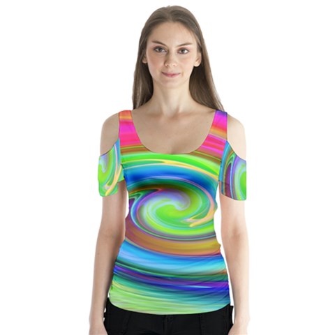 Rainbow Twist Butterfly Sleeve Cutout Tee  by norastpatrick