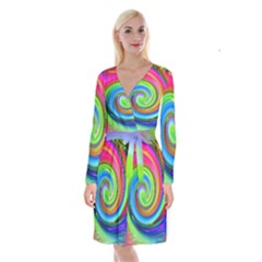 Rainbow Twist Long Sleeve Velvet Front Wrap Dress by norastpatrick