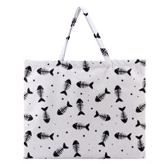 Fish Bones Pattern Zipper Large Tote Bag by Valentinaart