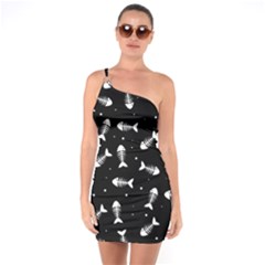 Fish Bones Pattern One Soulder Bodycon Dress by Valentinaart