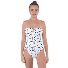 Fish Bones Pattern Tie Back One Piece Swimsuit