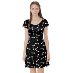 Fish Bones Pattern Short Sleeve Skater Dress