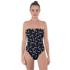 Fish Bones Pattern Tie Back One Piece Swimsuit