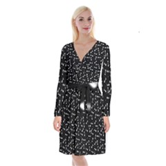 Fish Bones Pattern Long Sleeve Velvet Front Wrap Dress