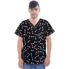 Fish Bones Pattern Men s V-neck Scrub Top