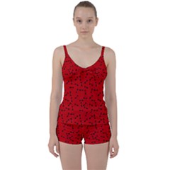 Fish Bones Pattern Tie Front Two Piece Tankini