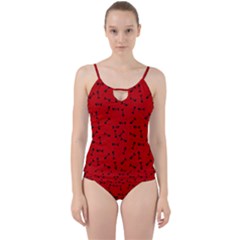 Fish Bones Pattern Cut Out Top Tankini Set