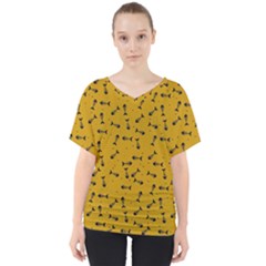 Fish Bones Pattern V-neck Dolman Drape Top