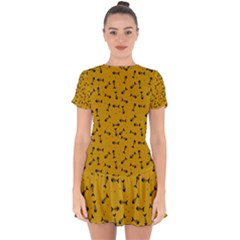 Fish Bones Pattern Drop Hem Mini Chiffon Dress