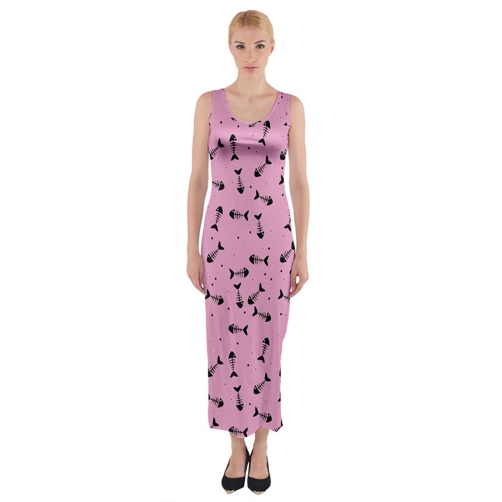 Fish bones pattern Fitted Maxi Dress